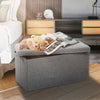 GREY LARGE LINEN FOLDING STORAGE OTTOMAN POUFFE SEAT FOOT STOOL STORAGE BOX