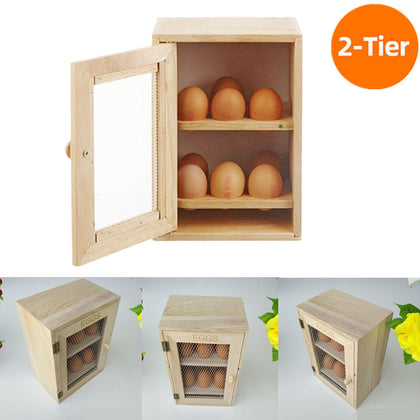 2 Tier Wooden Chicken EGG House Cupboard Cabinet Holder Storage EGG Rack 12 Eggs