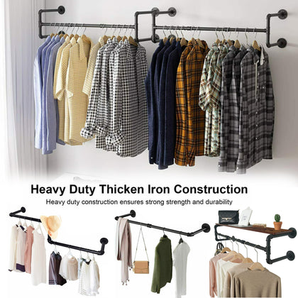 92-105cm Heavy Duty Pipe Clothes Rail Wall Mounted Garment Rack Hanging Display