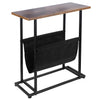 Industrial Side End Coffee Table Wood Metal Storage Basket Table Slim Furniture