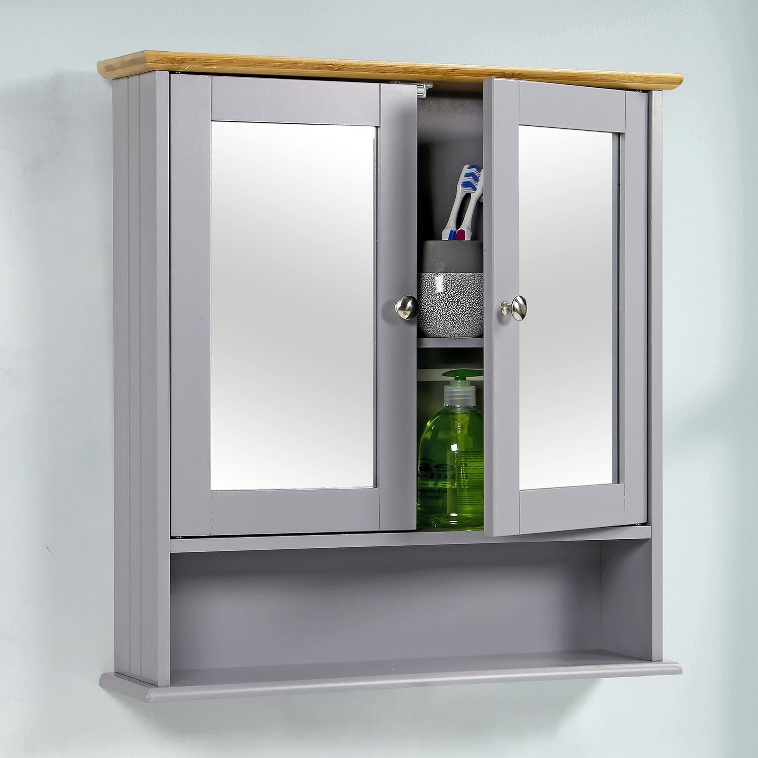 Grey/Bamboo Wooden Bathroom Cabinet Shelf Cupboard Storage Unit Free S ...