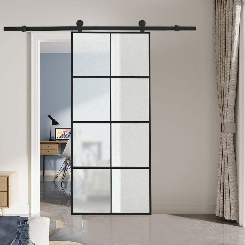 Modern 6ft Sliding Door Track Barn Door Hardware Set Kit Single Door Black
