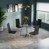 Tempered Glass Round Table 2/4x Kitchen PU Chairs High Back Metal Frame Dining