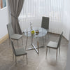 Tempered Glass Round Table 2/4x Kitchen PU Chairs High Back Metal Frame Dining