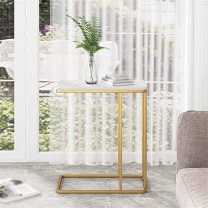 Marble Texture Coffee Tea Side End Table Laptop Holder C shape Sofa Bed Tray