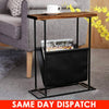 Industrial Side End Coffee Table Wood Metal Storage Basket Table Slim Furniture