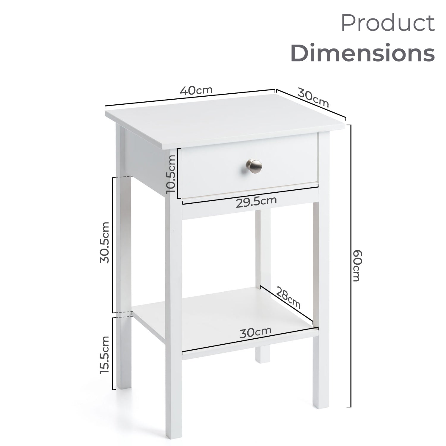 Bedside Table Pair Bedroom Cabinet Nightstand With Drawer & Shelf Christow