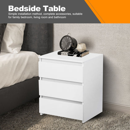 Modern White Bedside Table Cabinet with 3 Drawers Bedroom Furniture Nightstand