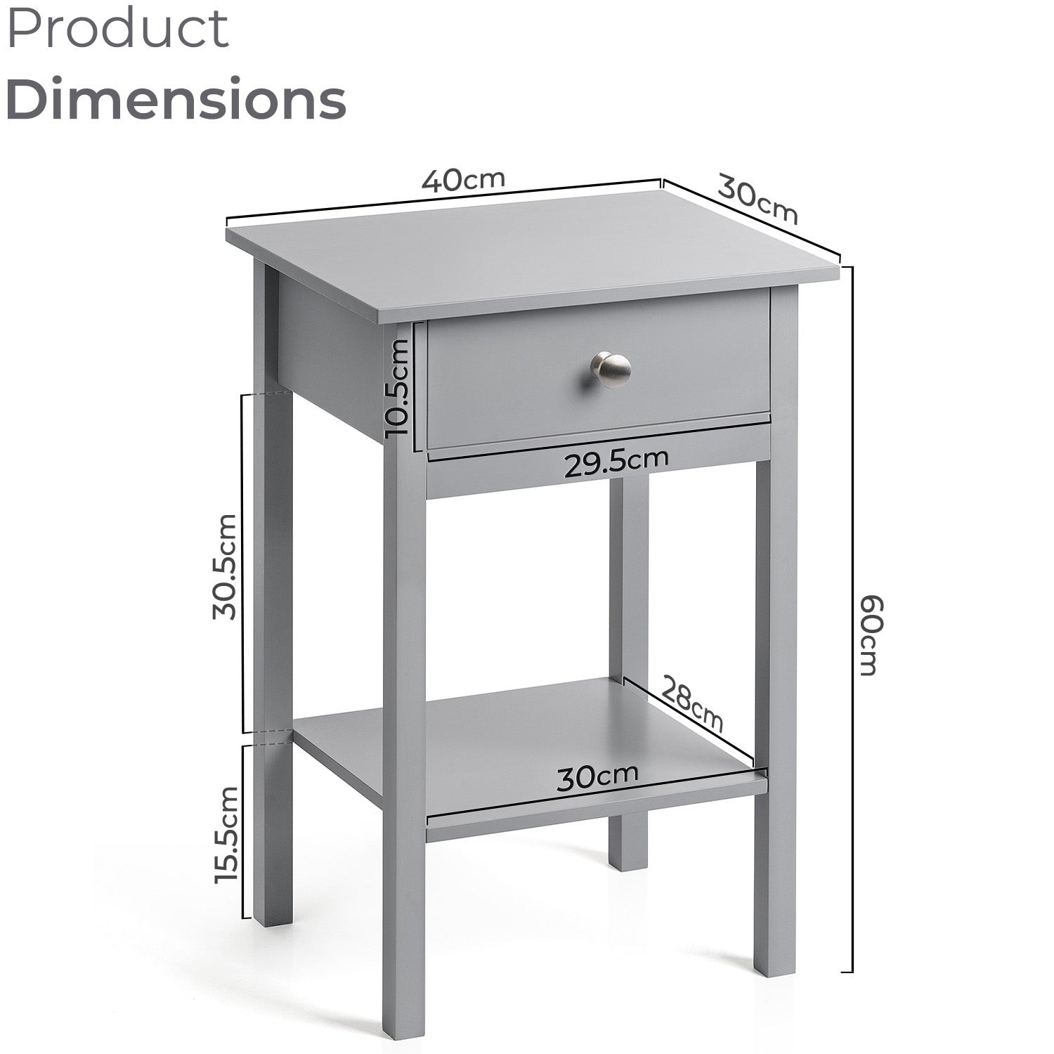 Bedside Table Bedroom Cabinet Nightstand With Drawer & Shelf Christow
