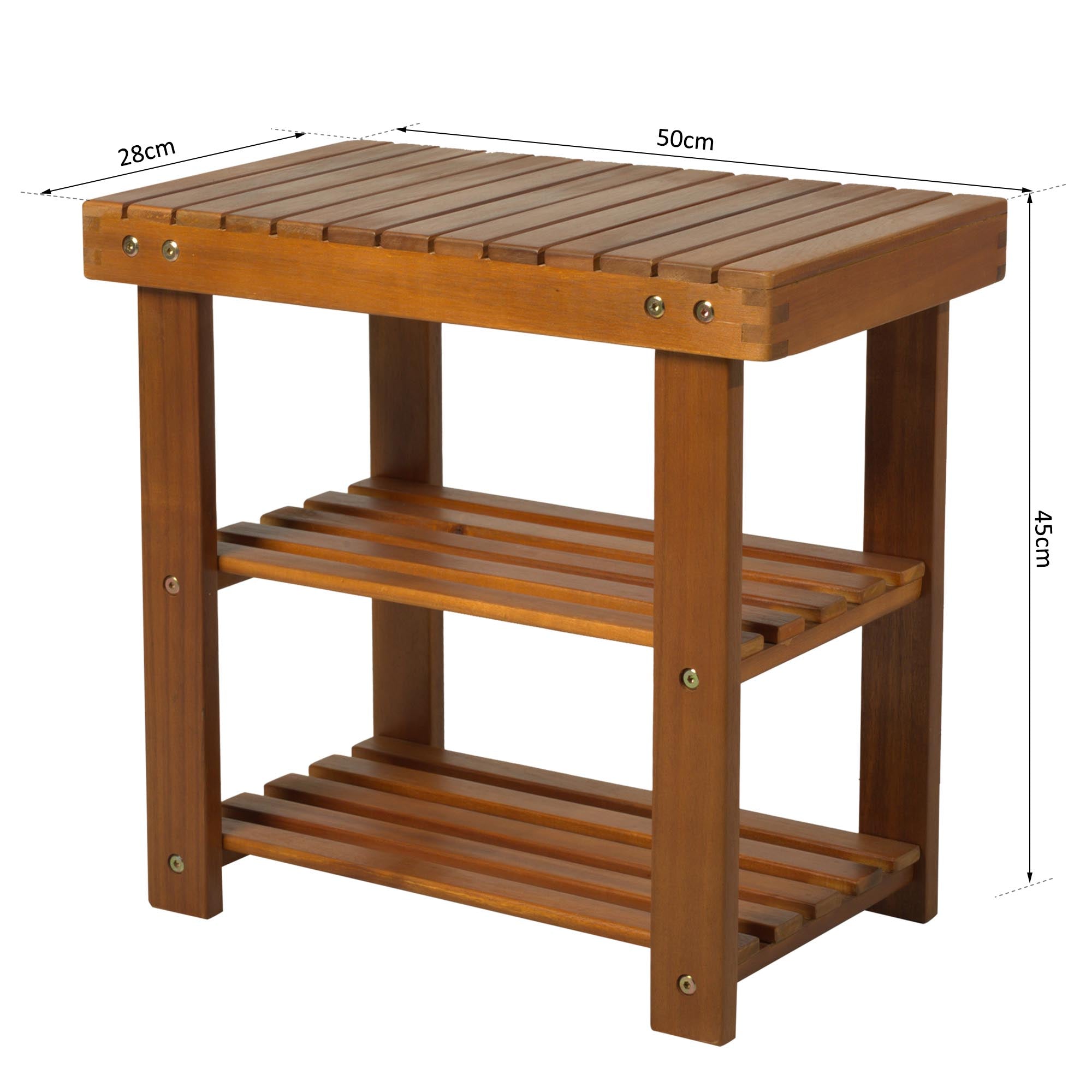 3-tier Shoe Rack Footstool Storage Shelf Organiser Acacia Wood Teak Colour