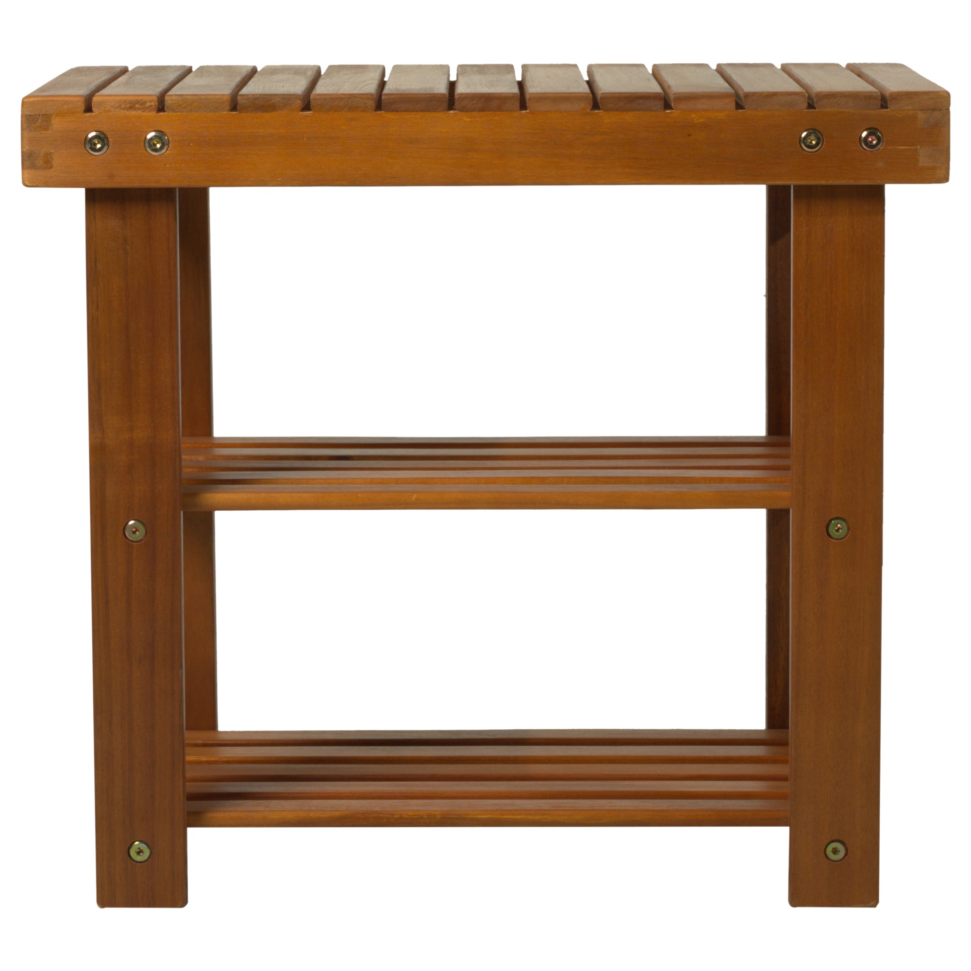 3-tier Shoe Rack Footstool Storage Shelf Organiser Acacia Wood Teak Colour