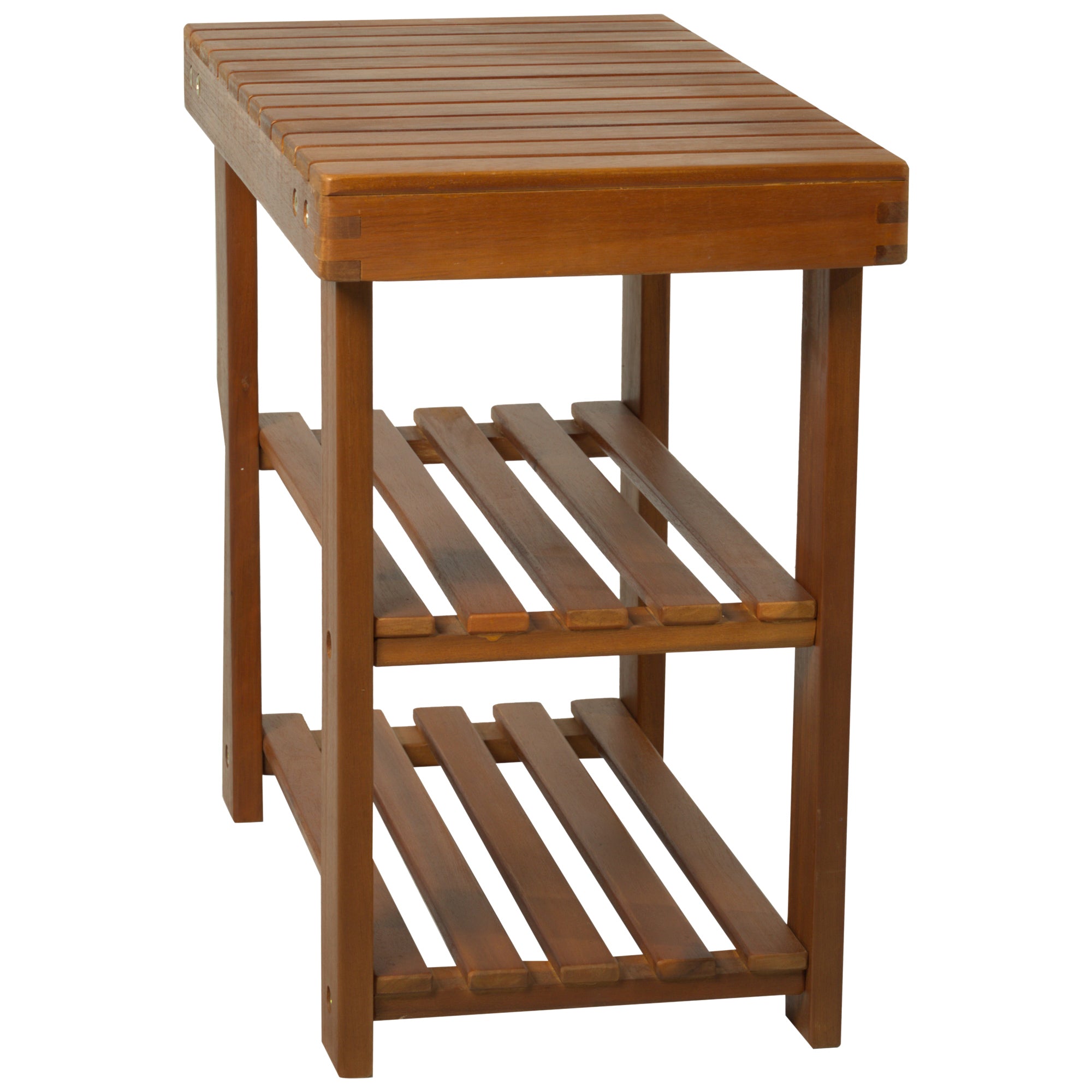 3-tier Shoe Rack Footstool Storage Shelf Organiser Acacia Wood Teak Colour