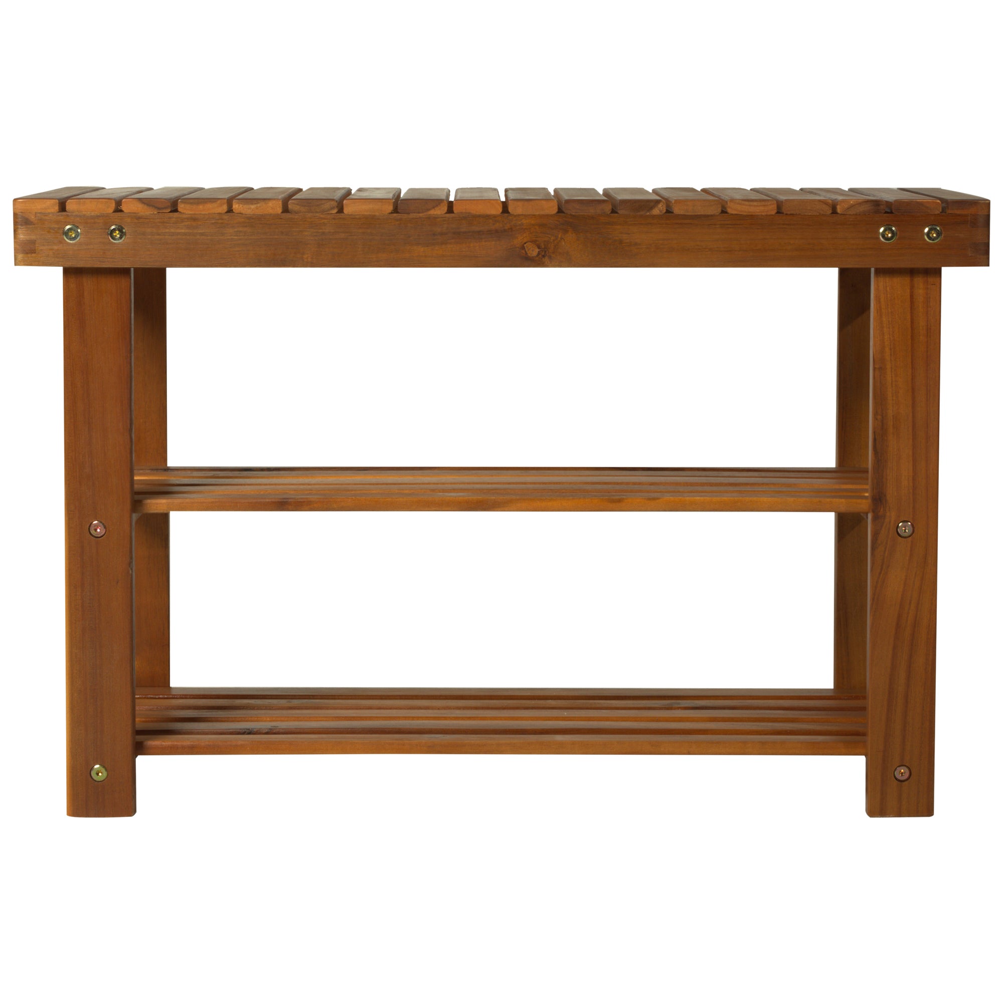 3-tier Shoe Rack Footstool Storage Shelf Organiser Acacia Wood Teak Colour