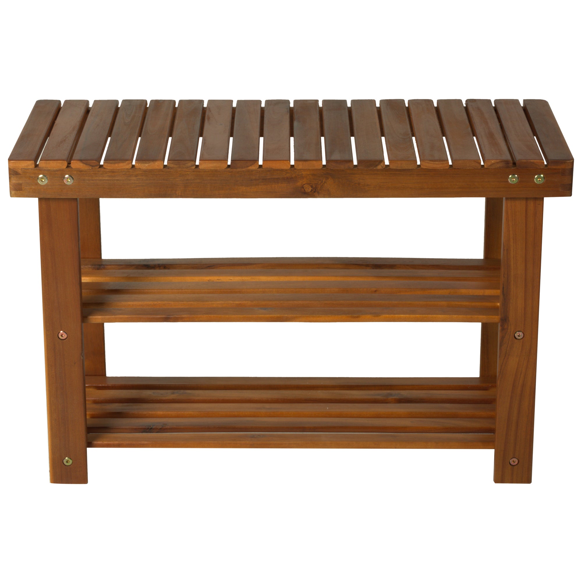 3-tier Shoe Rack Footstool Storage Shelf Organiser Acacia Wood Teak Colour
