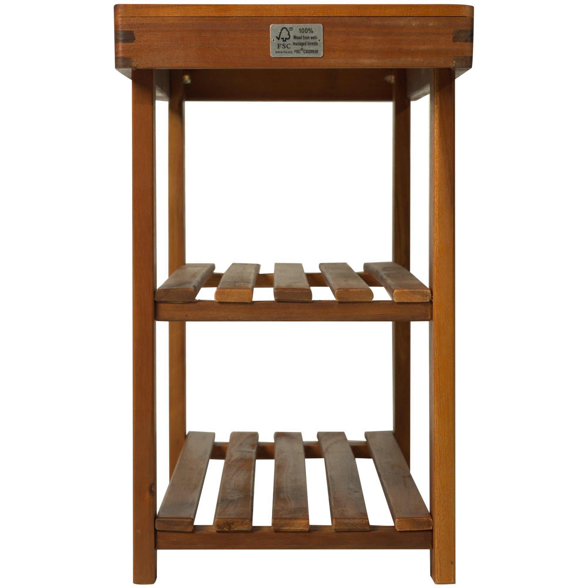 3-tier Shoe Rack Footstool Storage Shelf Organiser Acacia Wood Teak Colour