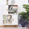 Open Bookcase Shelves Unit Storage Cabinet Wooden Display w/ Two Doors