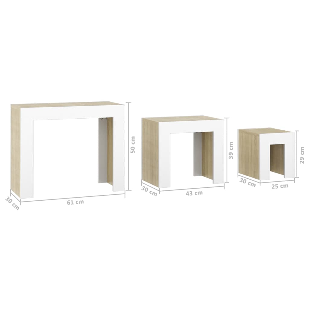 3x Nesting Coffee Tables Engineered Wood Table Furniture Multi Colours vidaXL