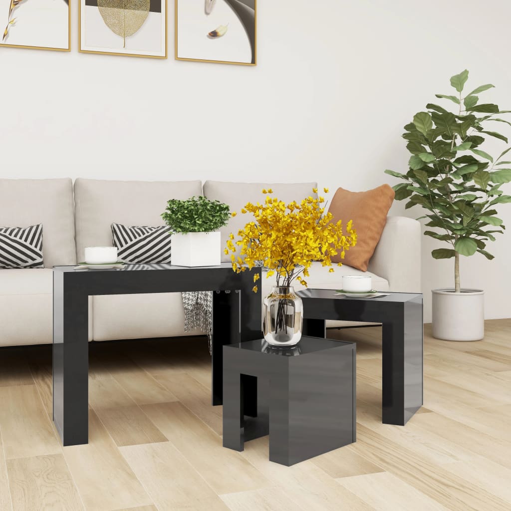 3x Nesting Coffee Tables Engineered Wood Table Furniture Multi Colours vidaXL