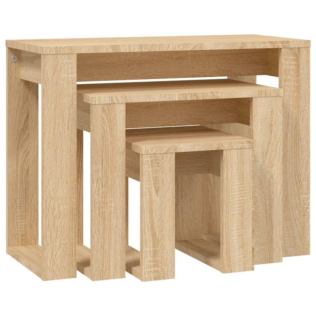 3x Nesting Tables Engineered Wood End Side Nest of Table Multi Colours vidaXL