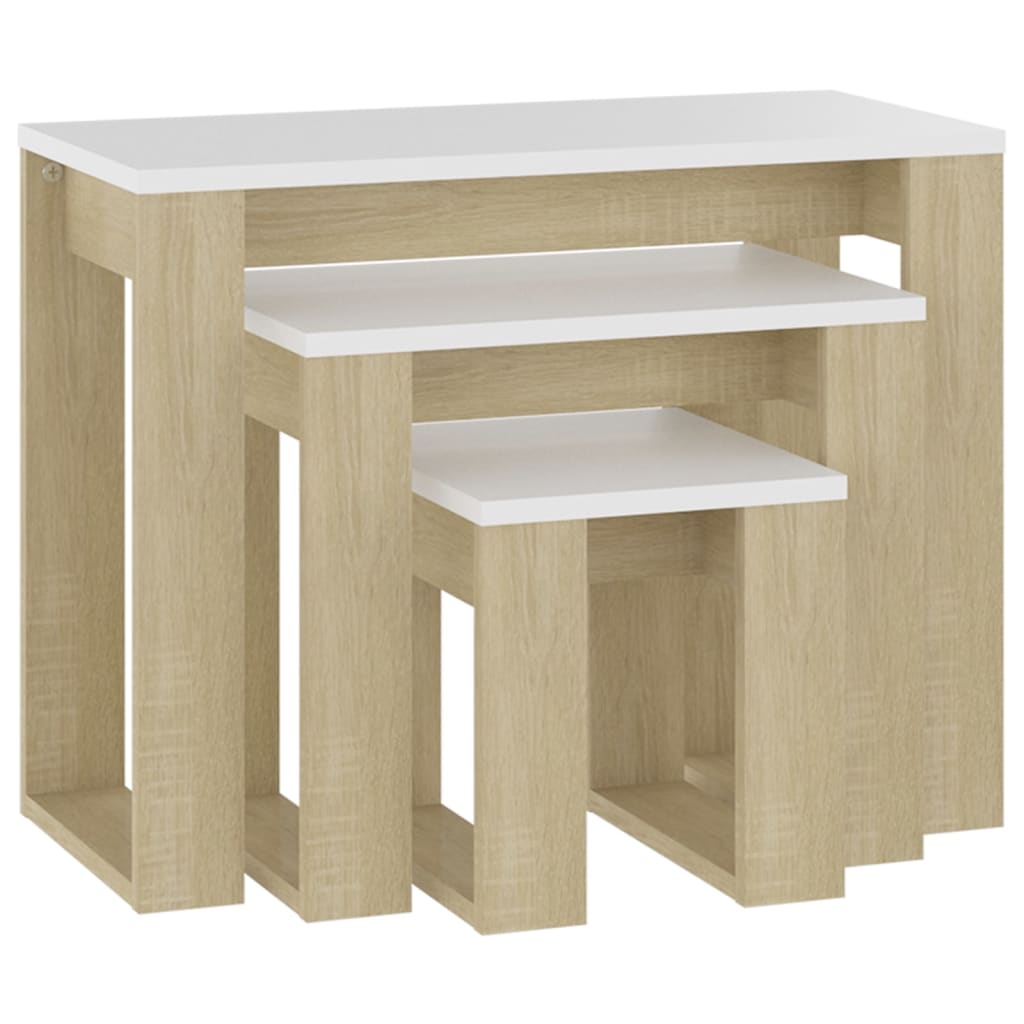 3x Nesting Tables Engineered Wood End Side Nest of Table Multi Colours vidaXL