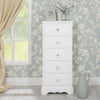 Romance Tallboy. White narrow chest with 5 drawers and crystal handles.ASSEMB