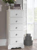 Romance Tallboy. White narrow chest with 5 drawers and crystal handles.ASSEMB