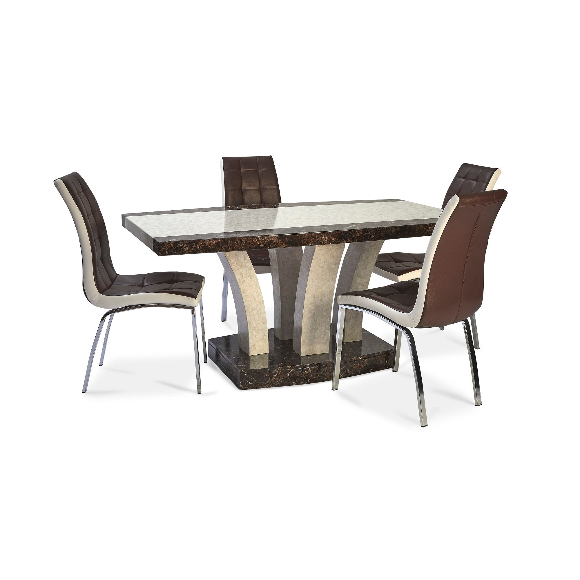 Marble Effect MDF Dining Table with 6 chairs in Black-white, Full black, Brown