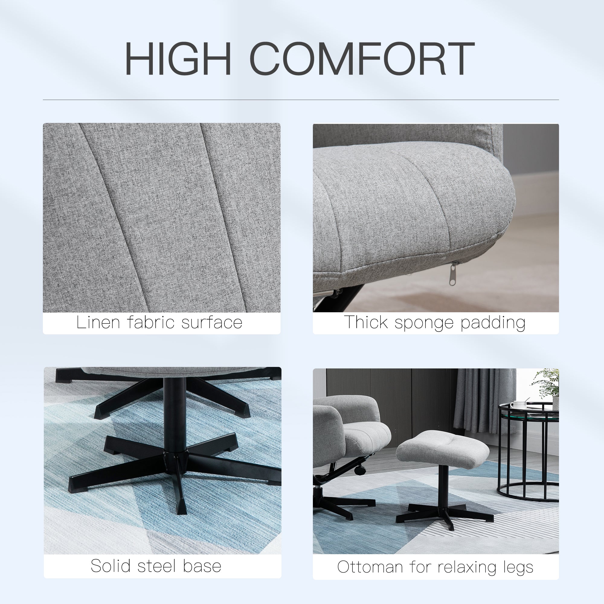 Recliner and Ottoman with 135° Adjustable Backrest Footstool for Home Office