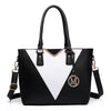 Women Designer V-shape PU Leather Handbag Tote Shoulder Bag Colour Block Pannel