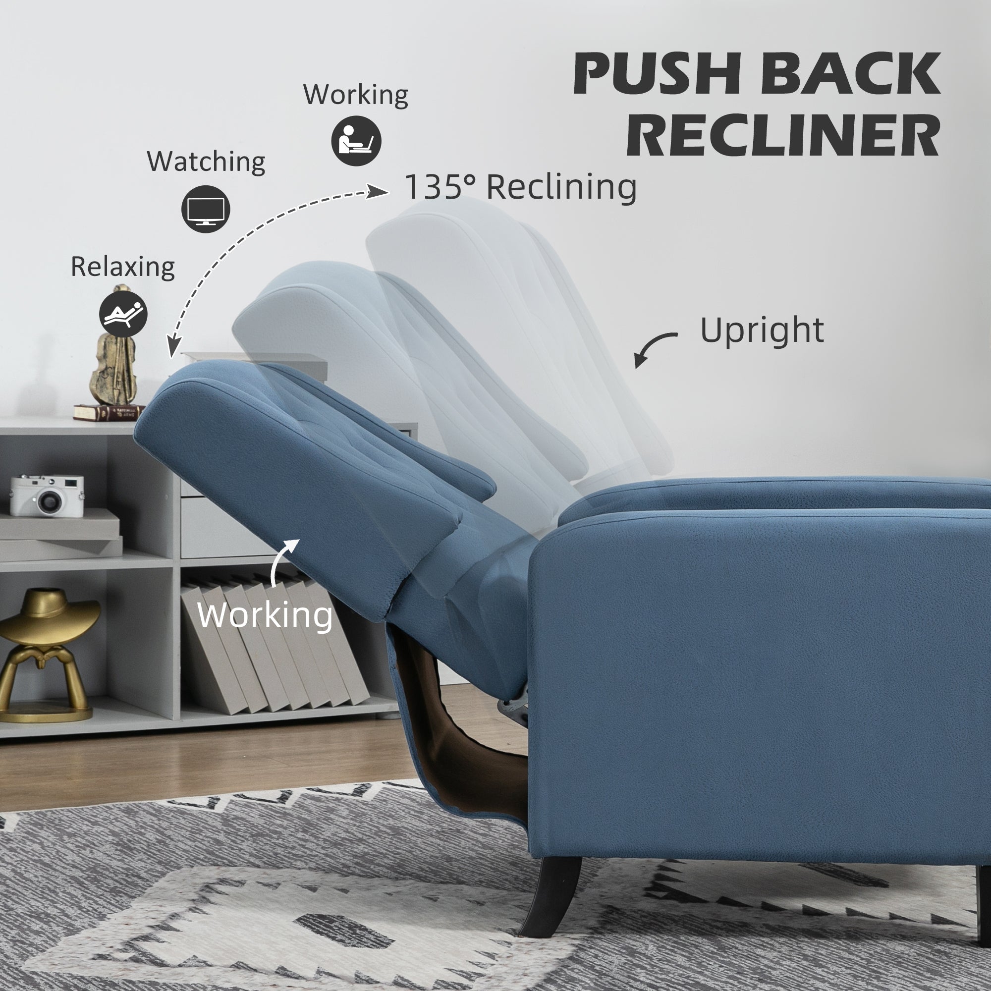 Button Tufted Recliner Chair, Microfibre Cloth Reclining Armchair