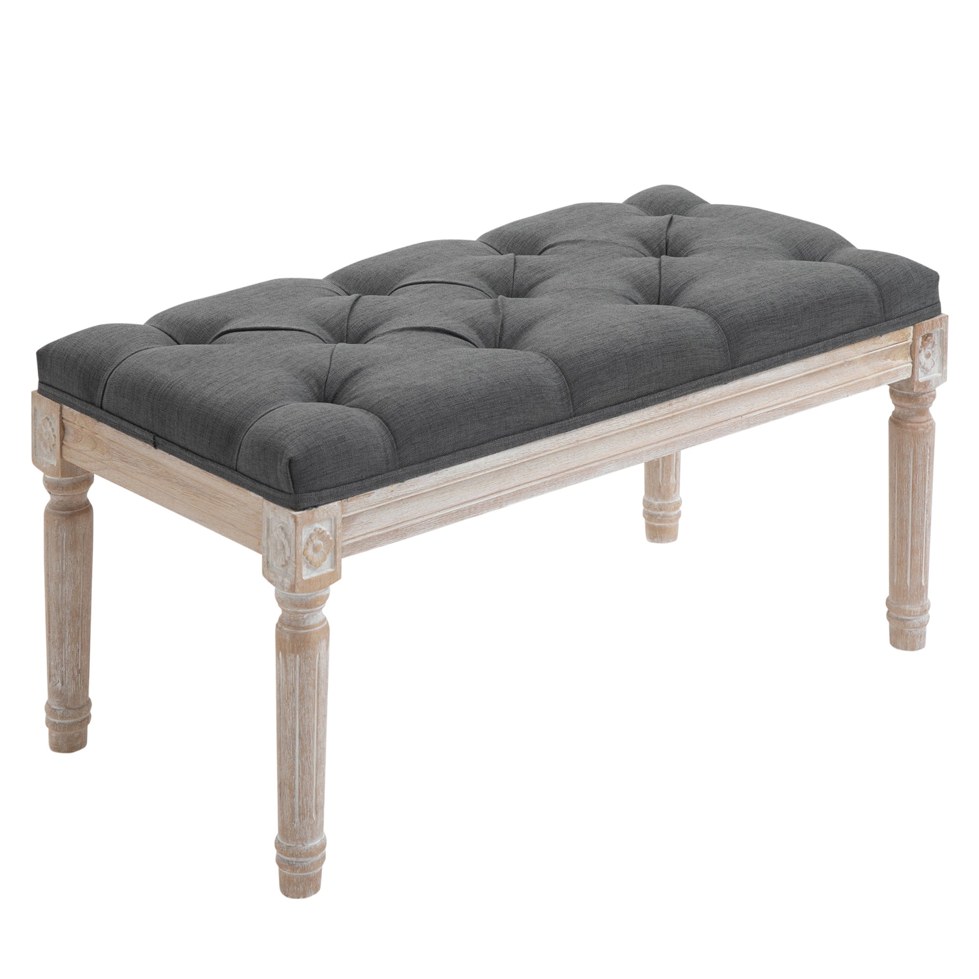 Accent Bench Tufted Upholstered Foot Stool Linen-Touch Ottoman for Bedroom