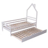 THEO KIDS WOODEN HOUSE TREEHOUSE SINGLE BED FRAME - WHITE/GREY - TRUNDLE OPTION