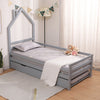 THEO KIDS WOODEN HOUSE TREEHOUSE SINGLE BED FRAME - WHITE/GREY - TRUNDLE OPTION