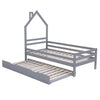 THEO KIDS WOODEN HOUSE TREEHOUSE SINGLE BED FRAME - WHITE/GREY - TRUNDLE OPTION