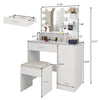 Dressing Table Stool Set with LED Mirror Cabinet Drawer Shelves Makeup Table