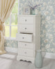Romance Tallboy. White narrow chest with 5 drawers and crystal handles.ASSEMB