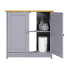 Grey/Bamboo Wooden Bathroom Cabinet Shelf Cupboard Storage Unit Free Standing