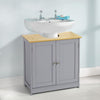 Grey/Bamboo Wooden Bathroom Cabinet Shelf Cupboard Storage Unit Free Standing