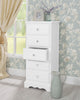 Romance Tallboy. White narrow chest with 5 drawers and crystal handles.ASSEMB