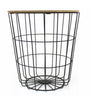 Round Wooden Top Black Wire Occasional Side Table ~ Modern Storage With Lid