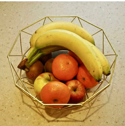 Gold Effect Geometric Metal Wire Kitchen Display Fruit Bowl Storage Basket