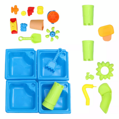 SAND & WATER 4 SECTION TABLE BUCKET SPADE KIDS OUTDOOR GARDEN SANDPIT SET UK