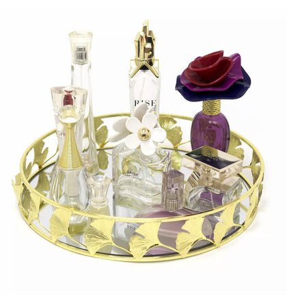 30cm Gold Effect Lotus Flower Mirrored Tray | Candle Tray, Perfume Display