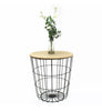 Round Wooden Top Black Wire Occasional Side Table ~ Modern Storage With Lid