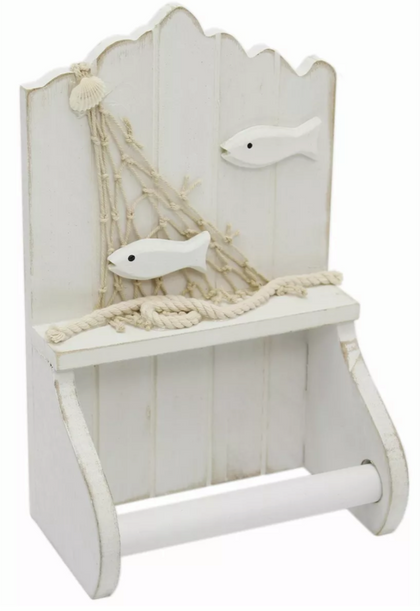 White Wooden Shabby Chic Nautical Bathroom Toilet Loo Roll Holder