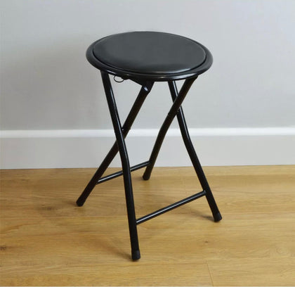 Round Folding Padded Stools Office Kitchen Breakfast Stools Metal Frame Black