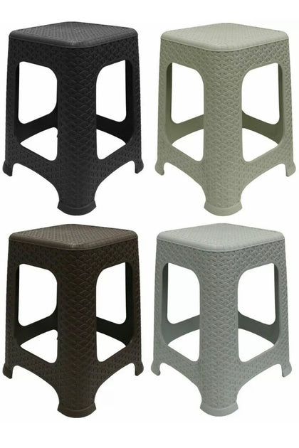 Set Of 2 x Portable Plastic Rattan Stool Stackable Foot Step Indoor Outdoor 45cm