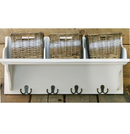 Wicker Storage Unit With 3 Baskets And Coat Hook Hangers