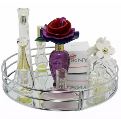 Silver Mirror Glass Metal Candle Plate Holder - Vanity Tray Perfume Display