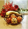 Geometric Design Black Wire Fruit Bread Basket Bowl With Wooden Base